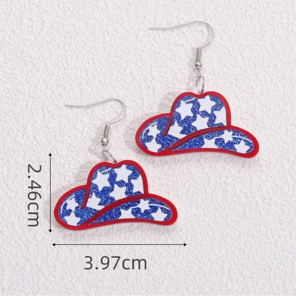 Patriotic Cowboy Hat Earrings - Picture 4 of 4